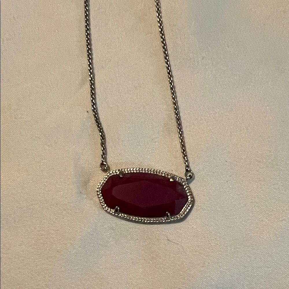 Kendra Scott Silver Necklace with Red Pendant